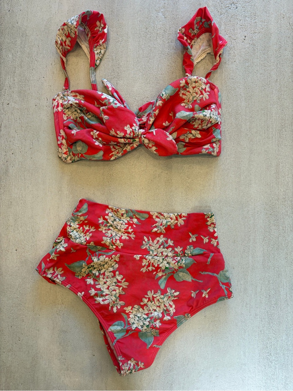 Montce Red Floral High-Waist Bikini Set
